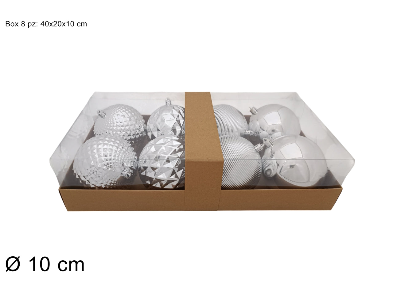Palla 10cm in confezione da 8 pezzi  modelli assortiti argento