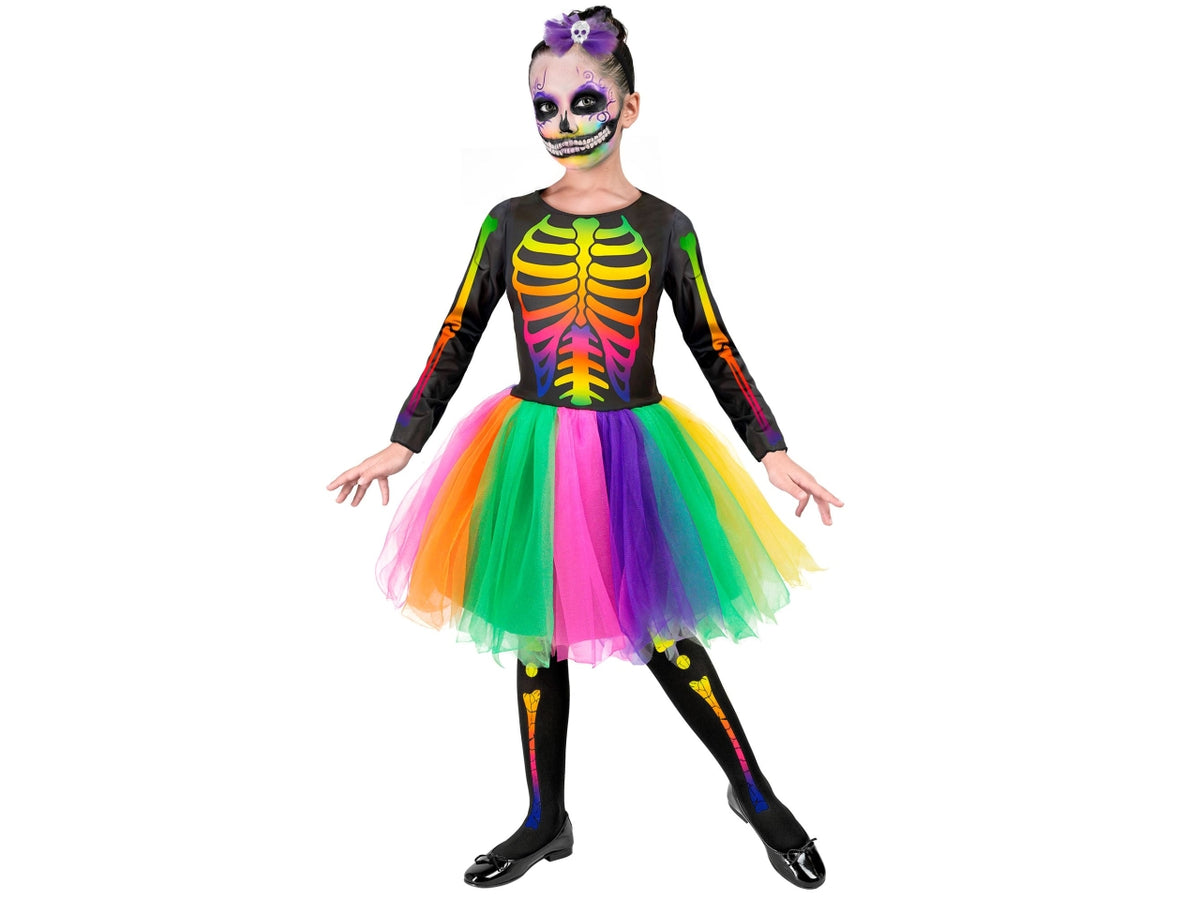 Costume scheletro 140cm 8-10anni composto da tutÃ¹ e cerchietto fiocco teschio
