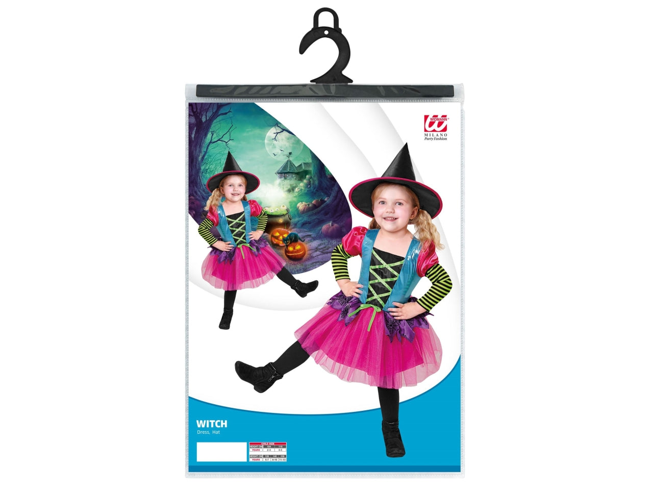 Costume strega 140cm 8-10anni composto da vestito e cappello
