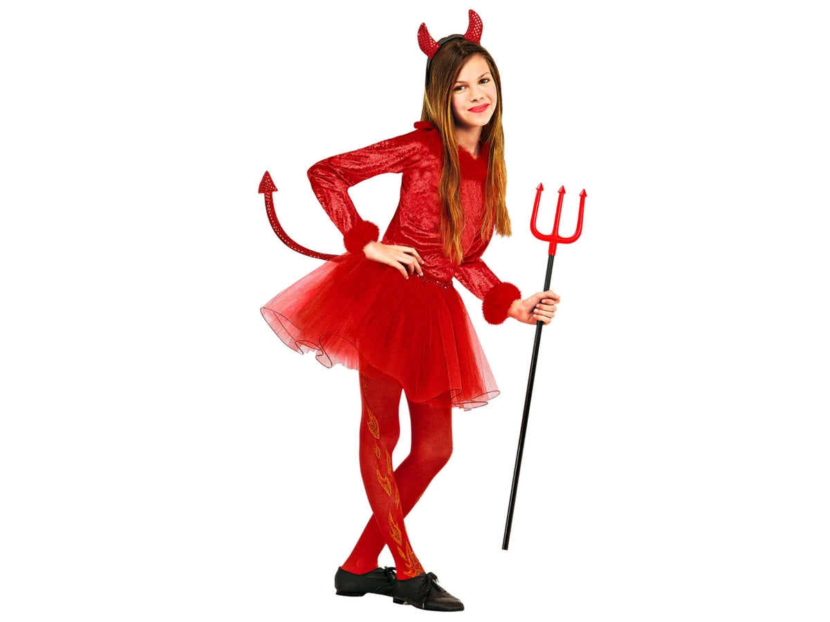 Costume diavolessa 158cm 11-13anni composto da body in finitura in piume, gonnellino con coda e corna in paiettes