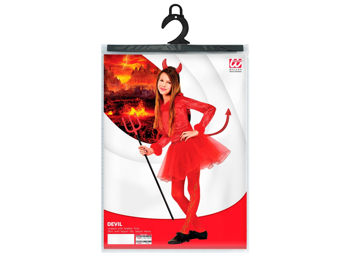 Costume diavolessa 158cm 11-13anni composto da body in finitura in piume, gonnellino con coda e corna in paiettes
