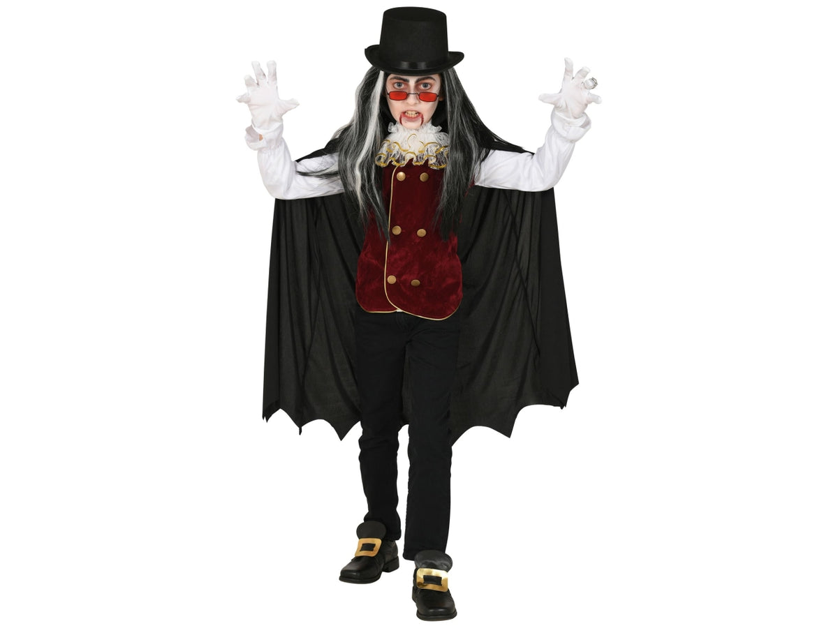 Costume vampiro 116cm 4-5anni composto da camicia con gilet, jabot e mantello con collare