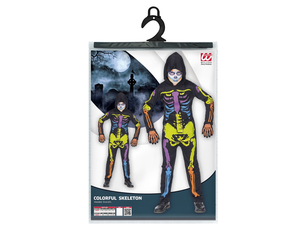 Costume scheletro colorato 158cm 11-13anni composto da tuta con cappuccio