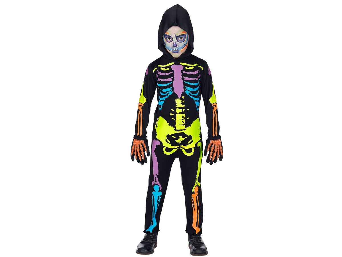 Costume scheletro colorato 158cm 11-13anni composto da tuta con cappuccio