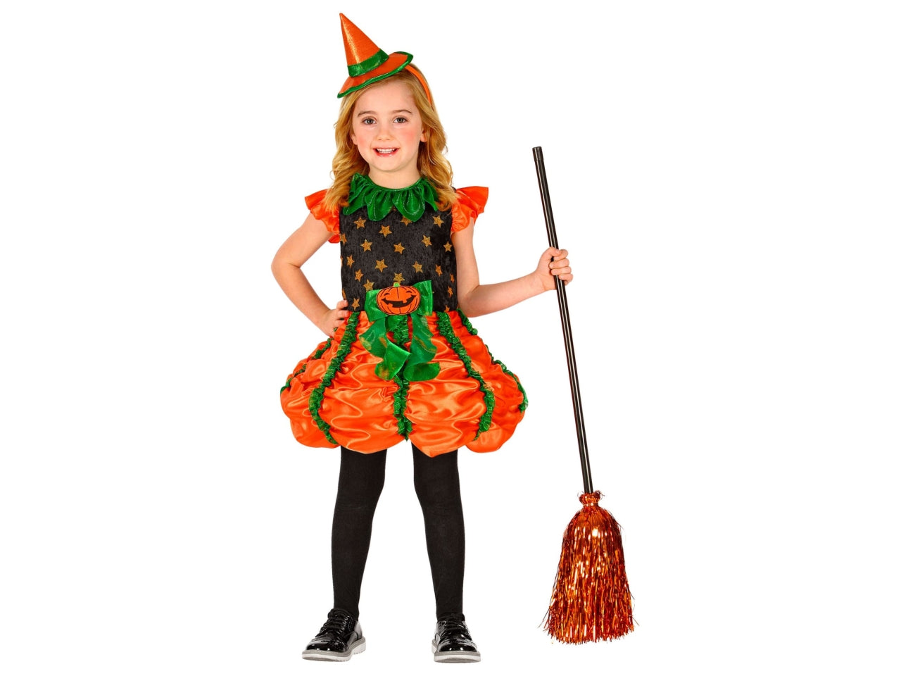 Costume strega zucca 104cm 2-3anni composto da vestito e mini cappello