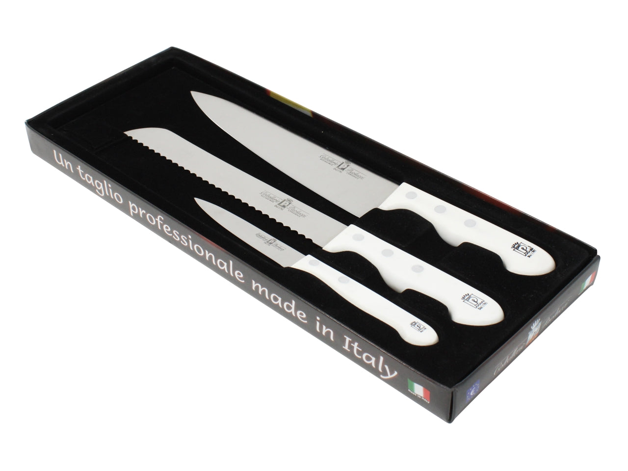 Set coltelli in scatola vellutto nero con 1 coltello pane 1 coltello cuoco 21,1cm spelucchino$