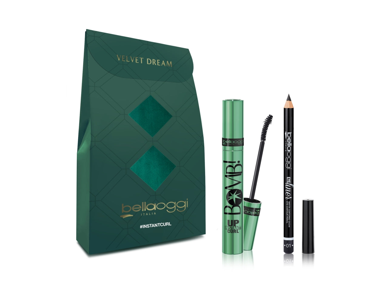 Bellaoggi mini git istant curl confezione regalo con mascara bomb e matita occhi col.01
