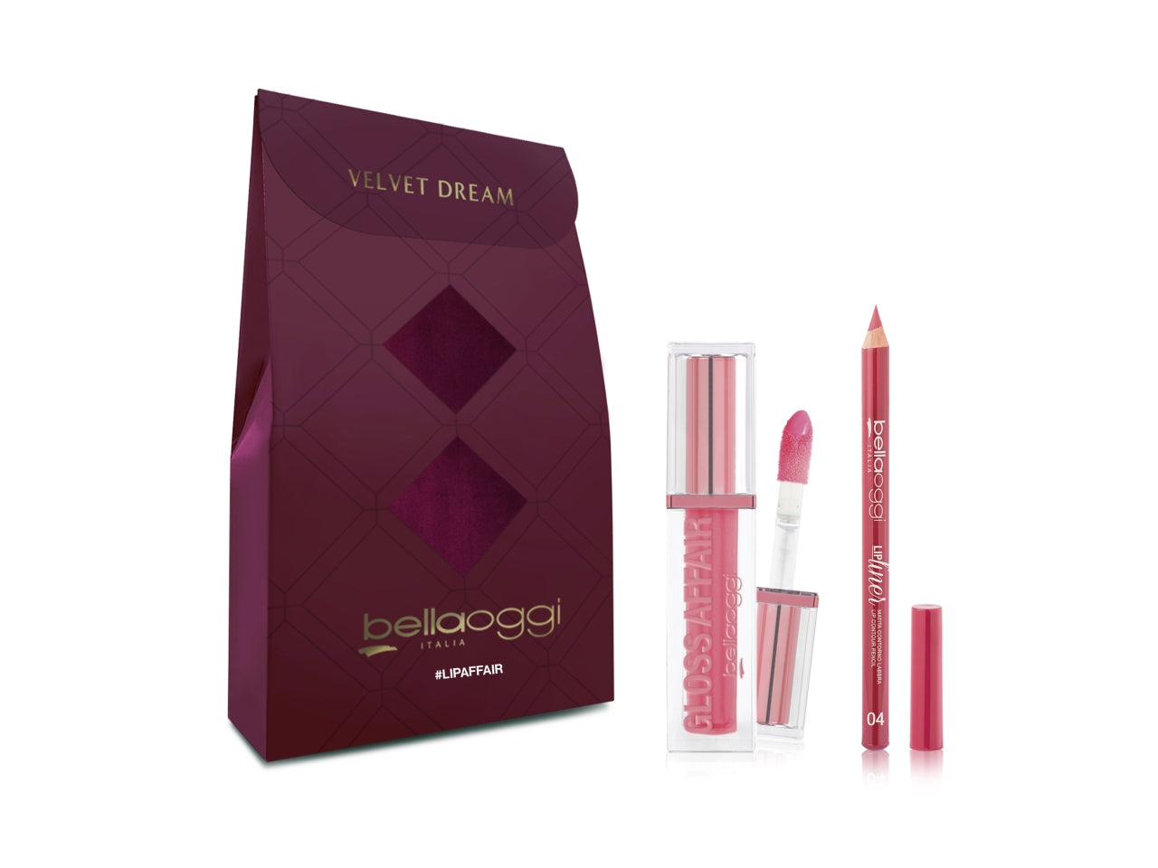 Bellaoggi mini git lip affair confezione regalo con gloss affair col.04 e matita labbra lip nude col. 052