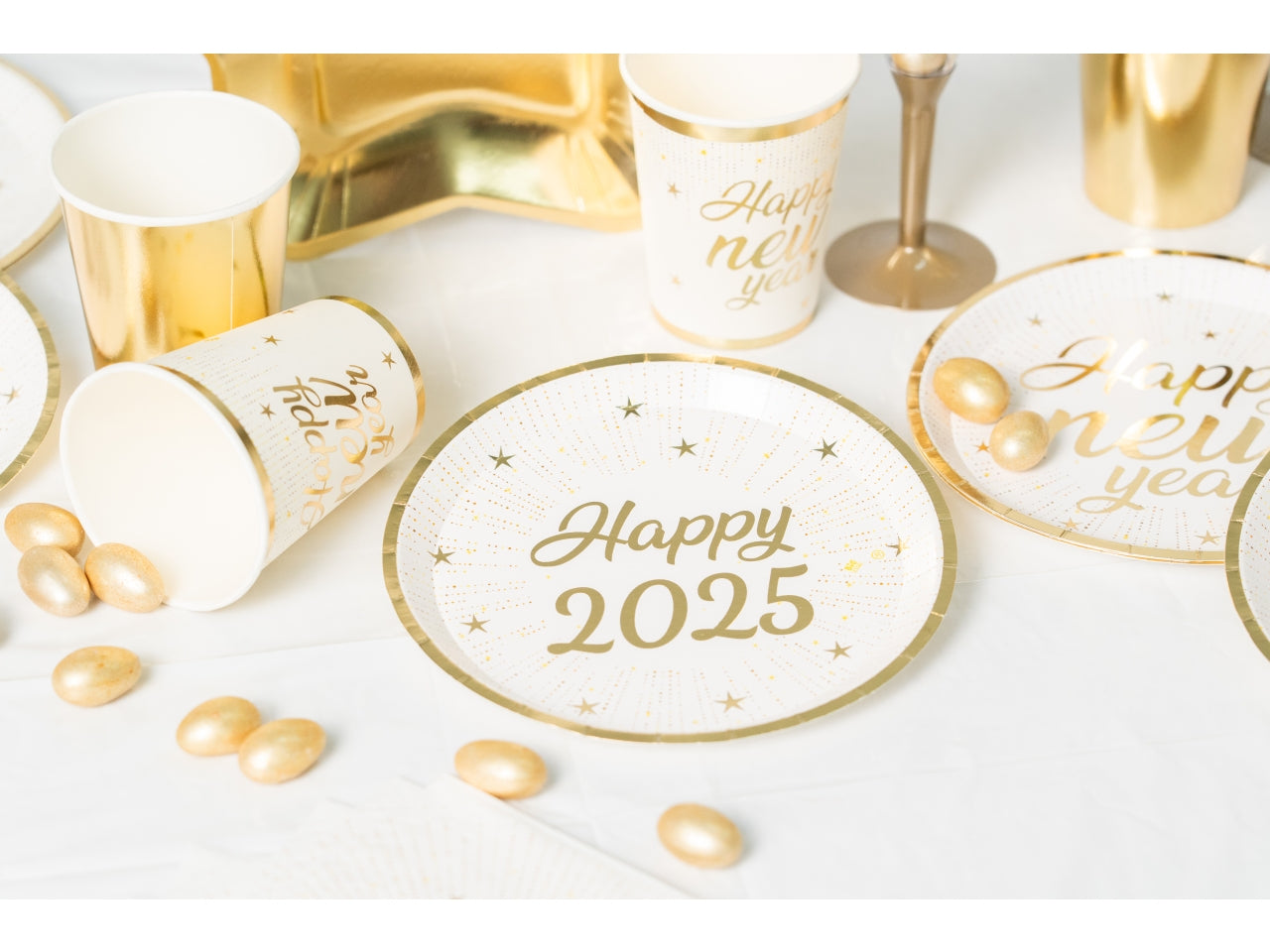 Happy new year piatti 22cm in confezione da 6 pezzi oro