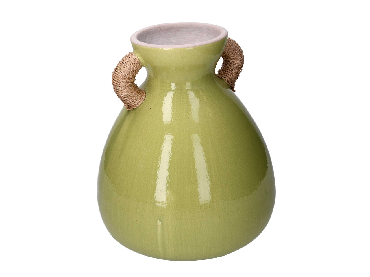 Vaso in ceramica verde con maniglie d.28/30,5xh.33cm