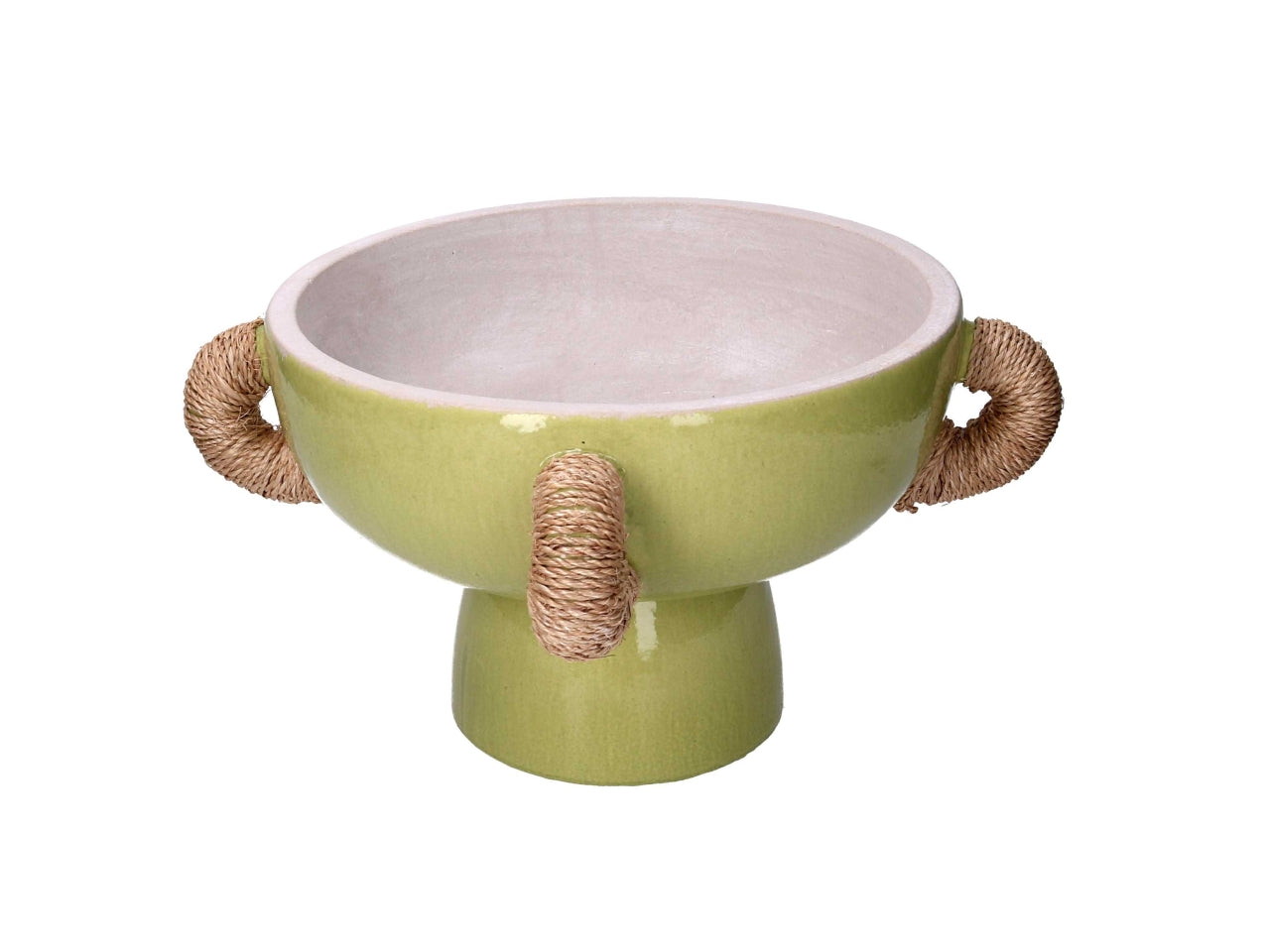 Portavaso in ceramica verde con maniglie d.30,5/40xh.20/23cm