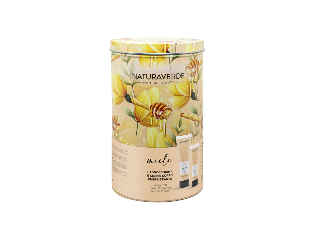 Natura verde latta con gel doccia 200ml e crema corpo 100ml profumazione miele