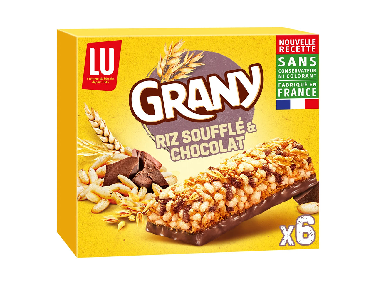 Lu grany barretta cereali al cioccolato e riso soffiato 125gr, scatola da 6 barrette