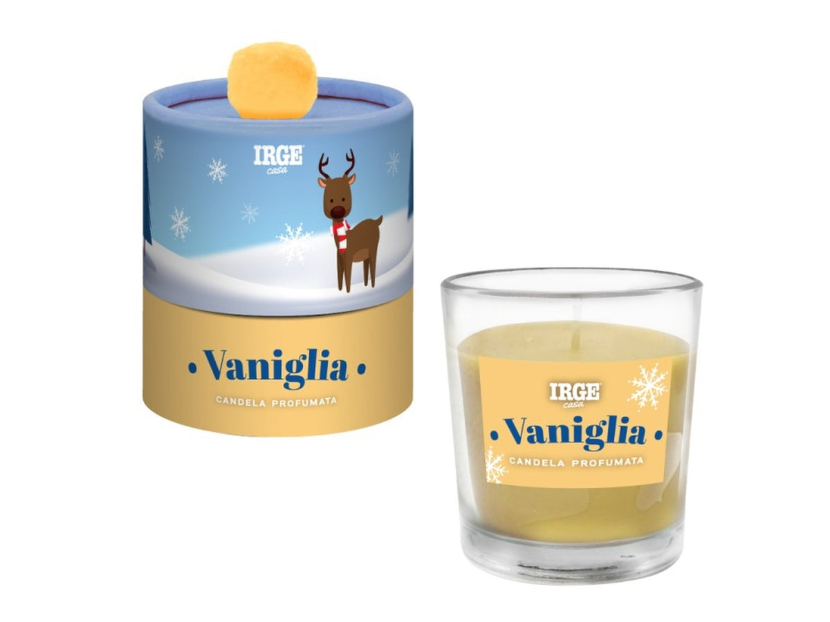 Candela pon pon in vasetto di vetro 100gr profumazioni assortite, cannella, winter berries e vaniglia