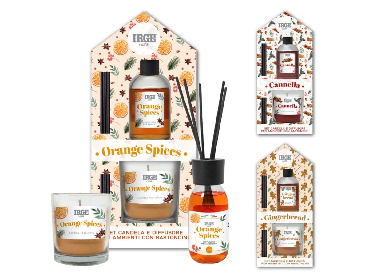 Candela in vasetto di vetro e diffusore con bacchette da 100ml profumazioni assortite
