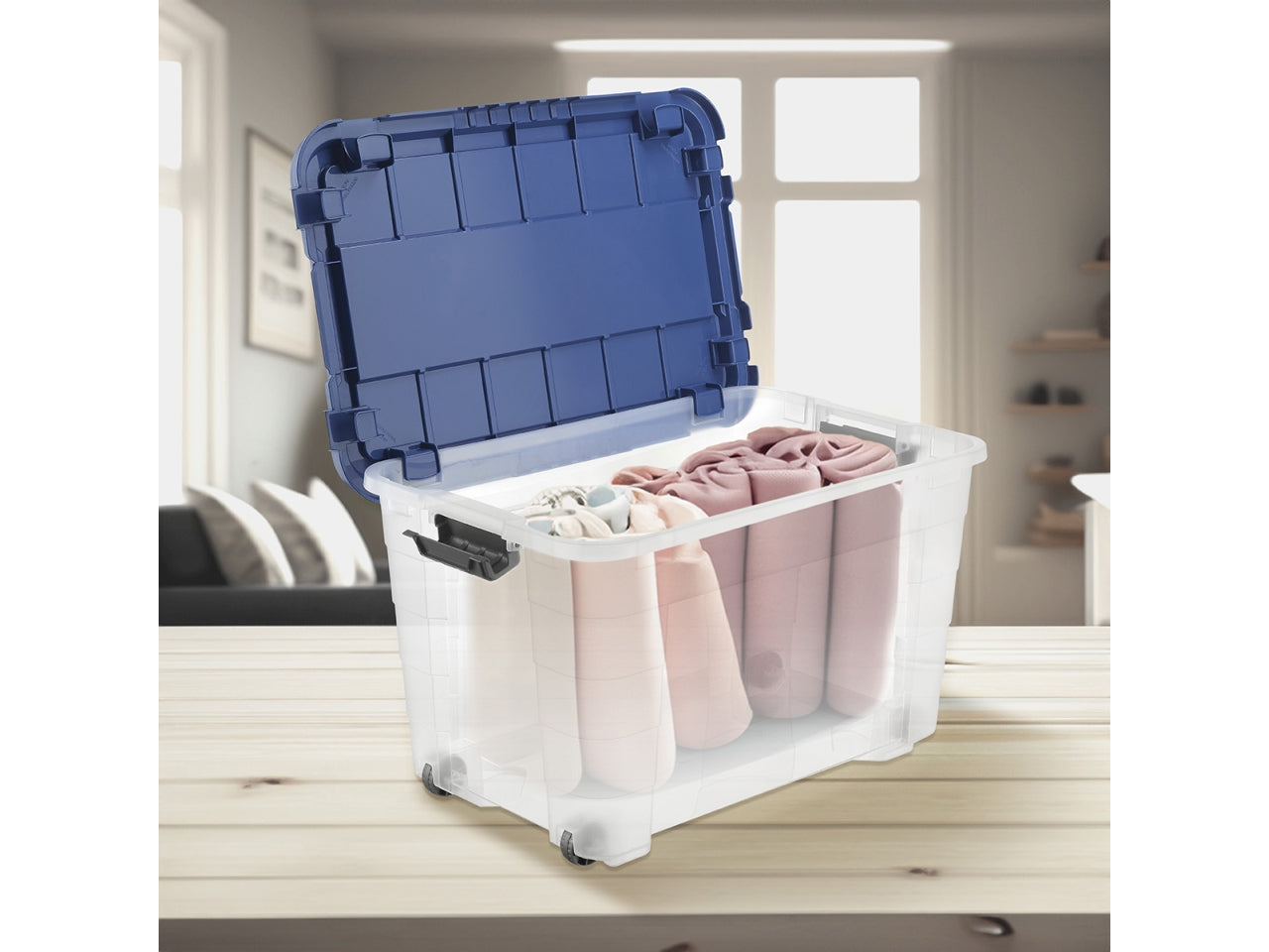 Box magic 4up 40 con coperchio e ruote colore trasparente e oceano$