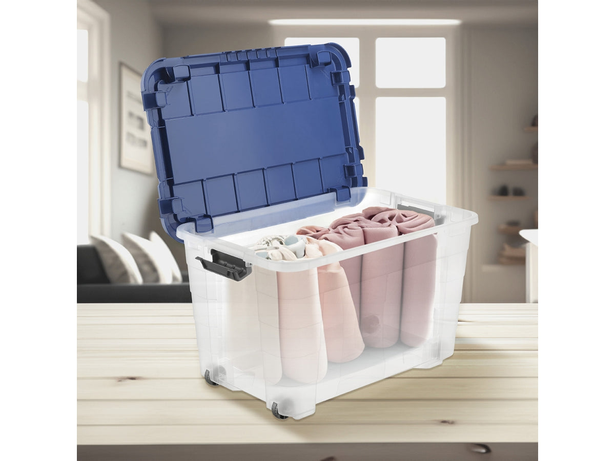 Box magic 4up 40 con coperchio e ruote colore trasparente e oceano