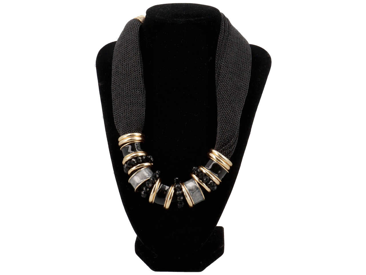 Collana corta tessuto rete con anelli metallo