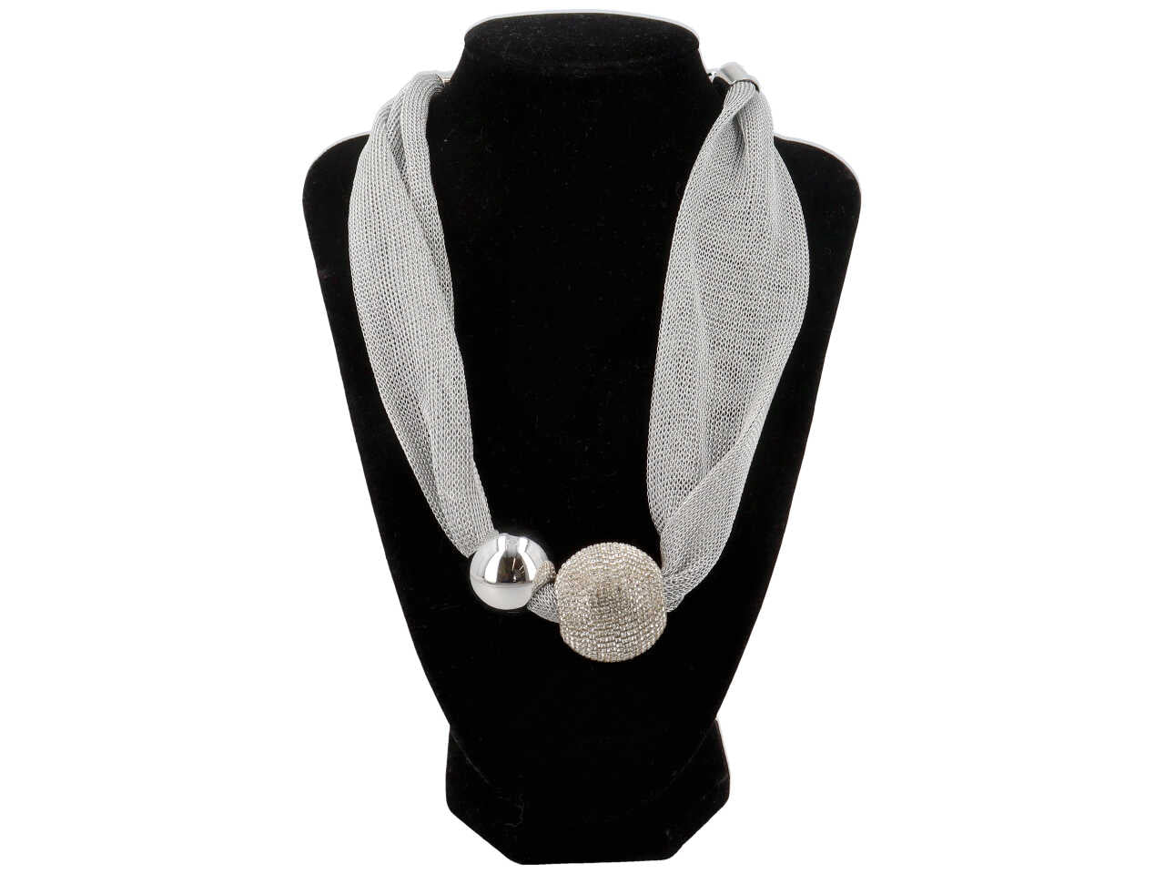 Collana corta maglia metallica sfere strass e meta