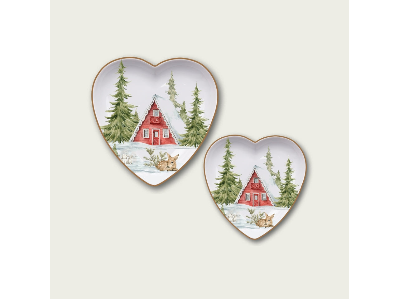 Piatto dessert cuore in ceramica natalizia 25x25cm