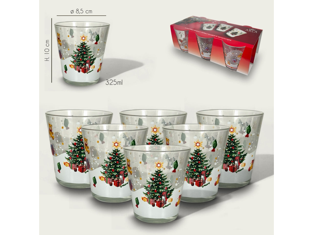 Bicchieri in vetro 30cl con albero inconfezione da 6 pezzi