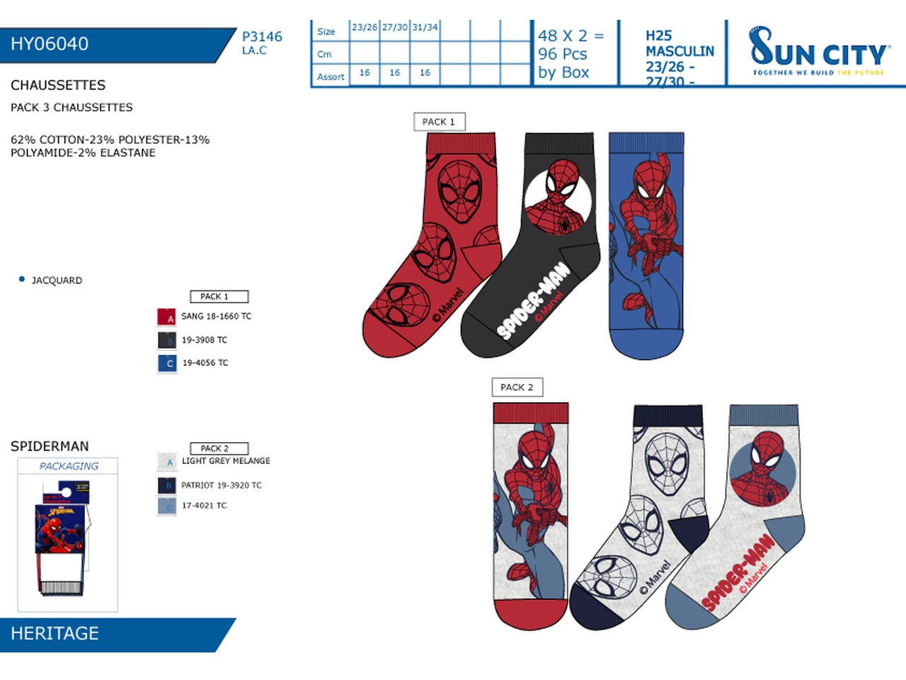 Spiderman calzini dal 23/26 al 31/34 in confezione da 3 pezzi