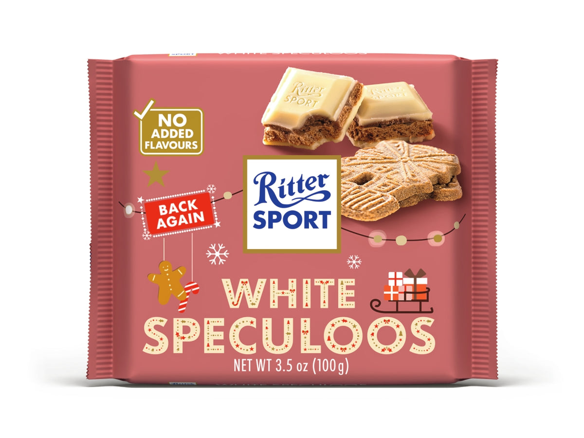 Ritter sport tavoletta 100gr weisse spekulatius, cioccolato bianco ripieno crema, spezie e biscotto al burro speziato