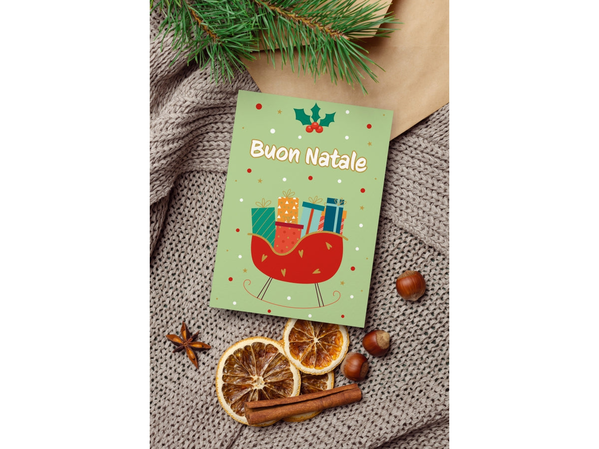 Biglietto buon natale con slitta