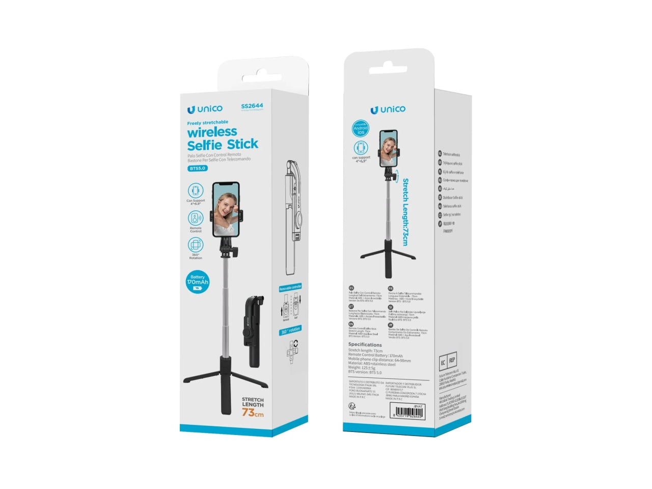 Selfie stick Bluetooth retrattile da 73 cm nero