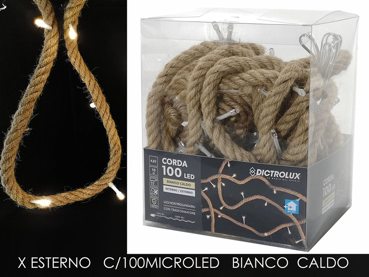 Fune per esterno con 100led bianco caldo