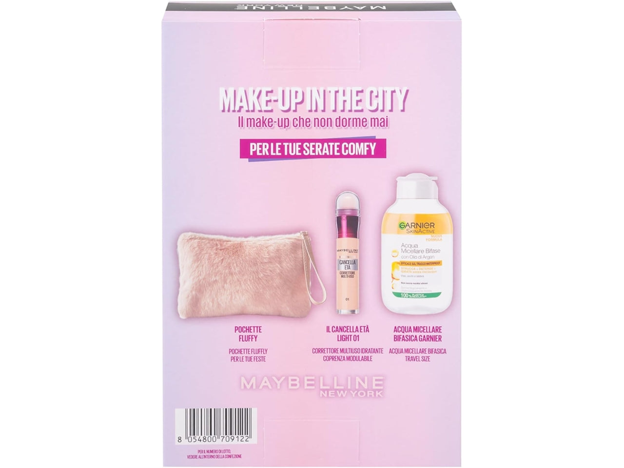 Mbeline New York cofanetto make-up con pochette, correttore cancella etÃ  01 e acqua micellare bifascia garnier travel size