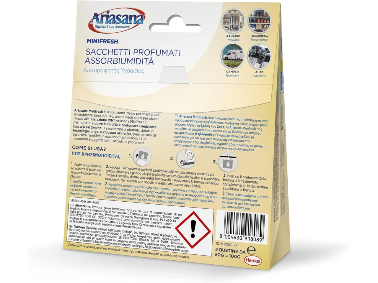 Ariasana sacchetti profumati assorbiumiditÃ  comf confezione da 2 sacchetti