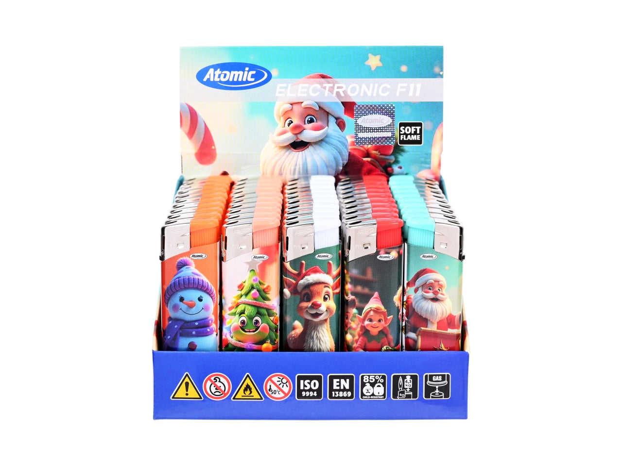 Accendino Atomic Electronic Lighter F11 Softflame ricaricabile Funny X-Mas 2025 50 pezzi assortito