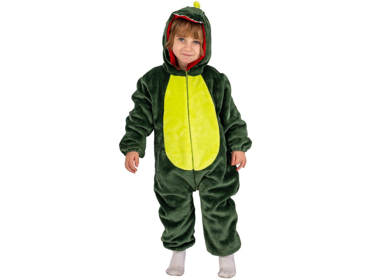 Costume dinosauro, tutina in pelliccetta con cappuccio taglia III 3anni