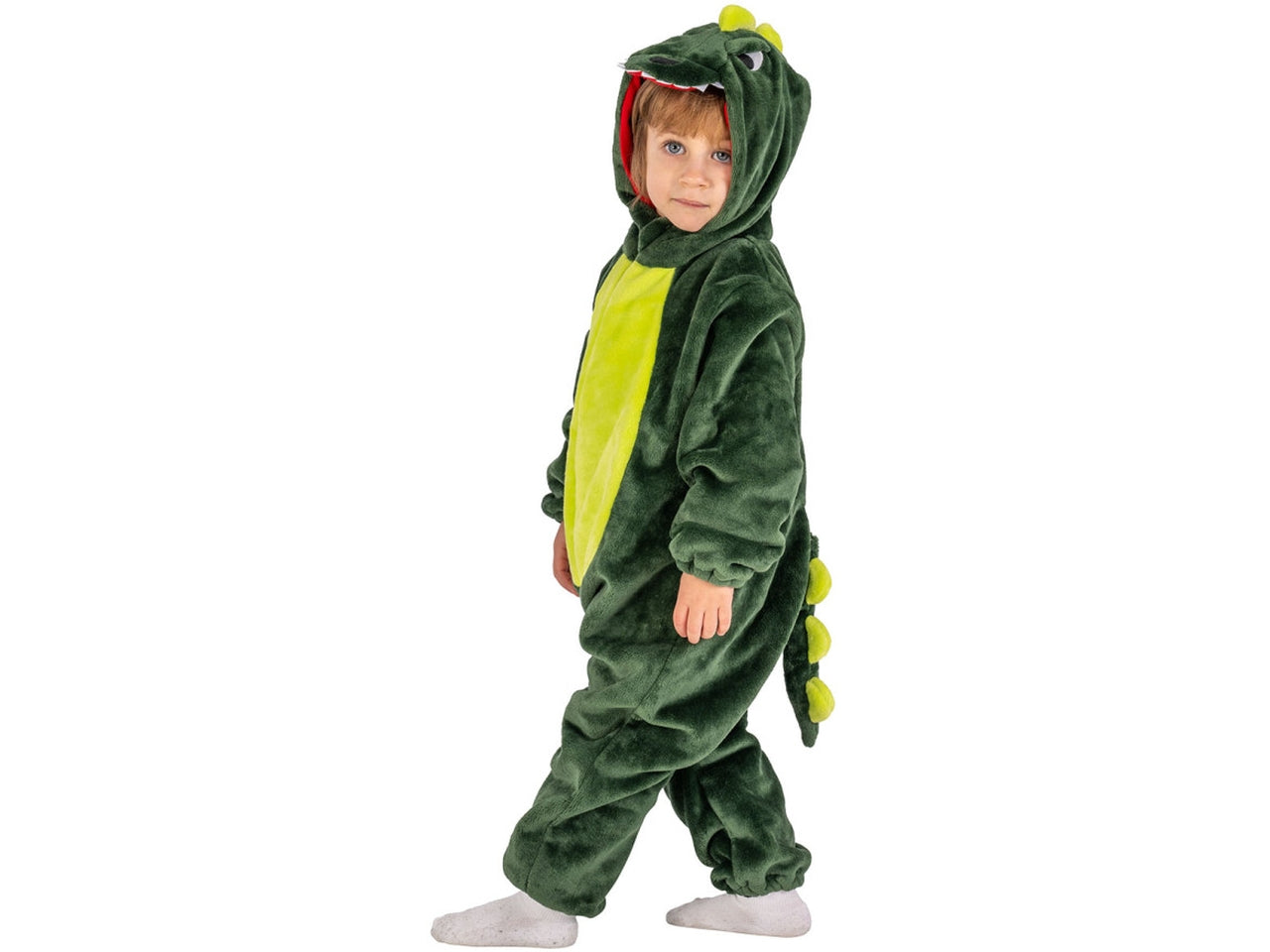 Costume dinosauro, tutina in pelliccetta con cappuccio taglia III 3anni