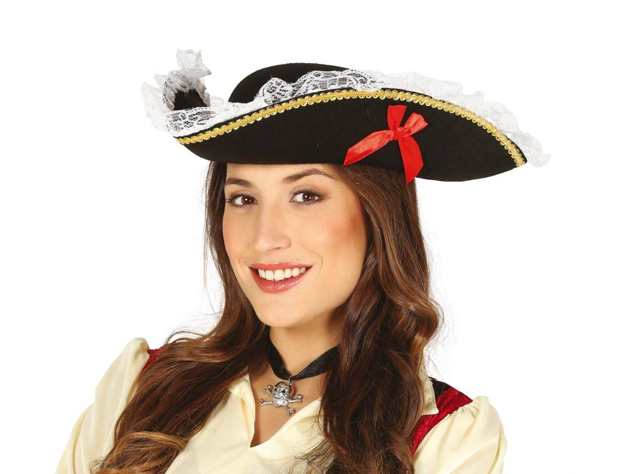 Cappello piratessa feltro con finiture in pizzo