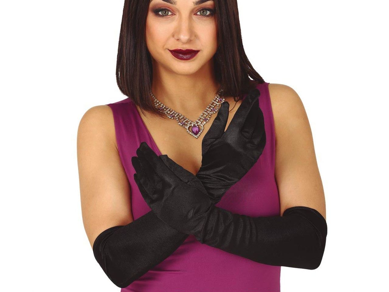 Guanti in raso nero 51cm