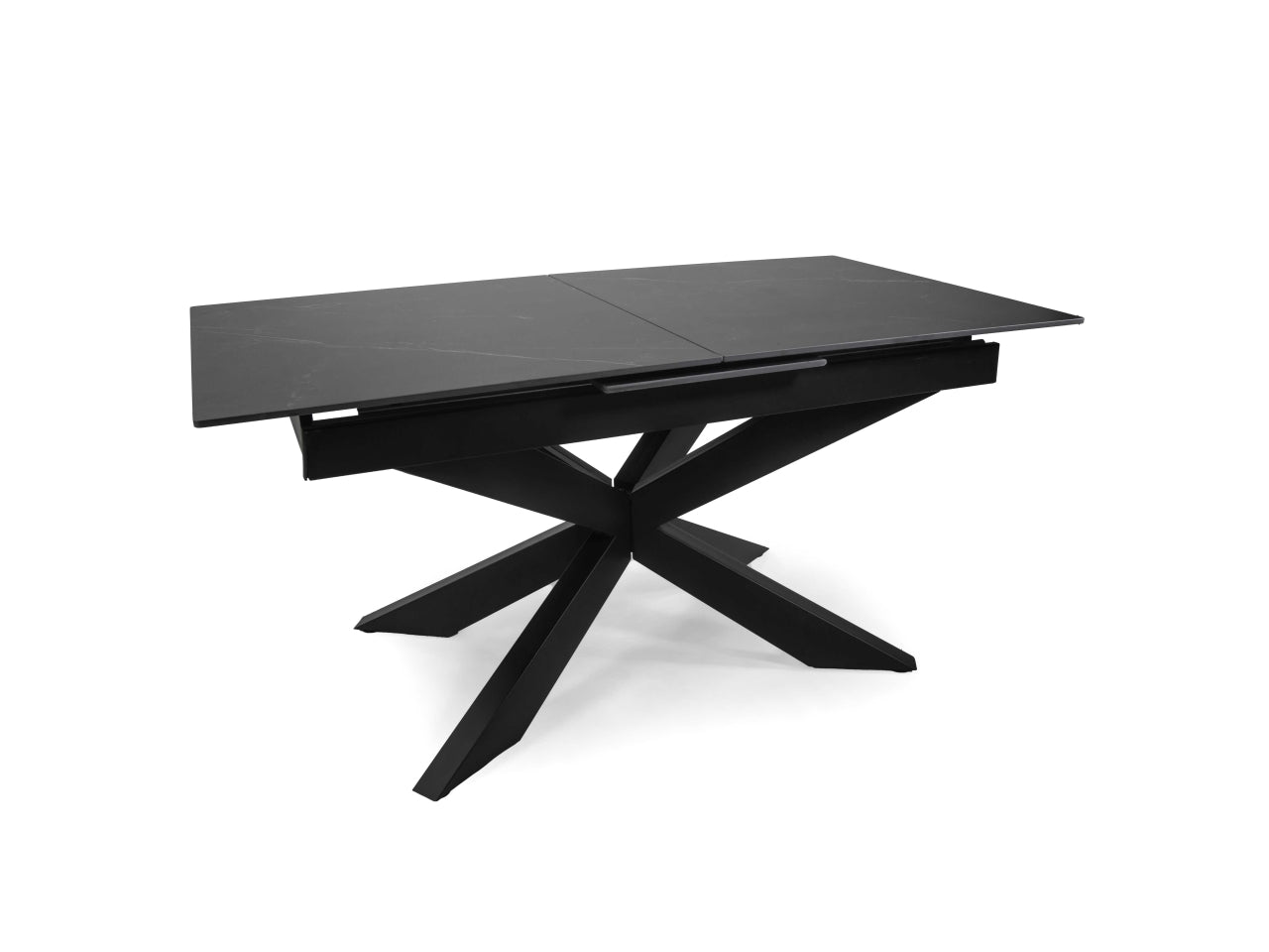 Tavolo Pepper allungabile con top in pietra sinterizzata antracite 160/200x90xh.76cm e piedi in metallo incrociati