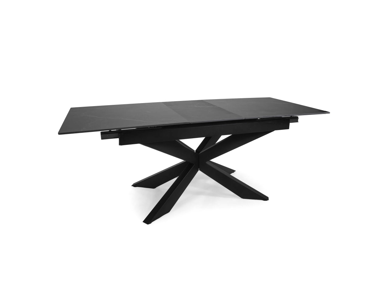Tavolo Pepper allungabile con top in pietra sinterizzata antracite 160/200x90xh.76cm e piedi in metallo incrociati