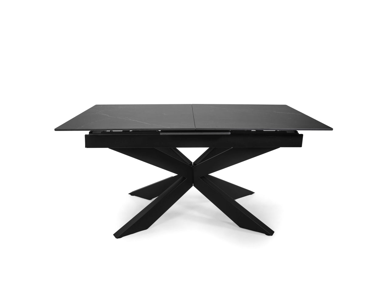 Tavolo Pepper allungabile con top in pietra sinterizzata antracite 160/200x90xh.76cm e piedi in metallo incrociati
