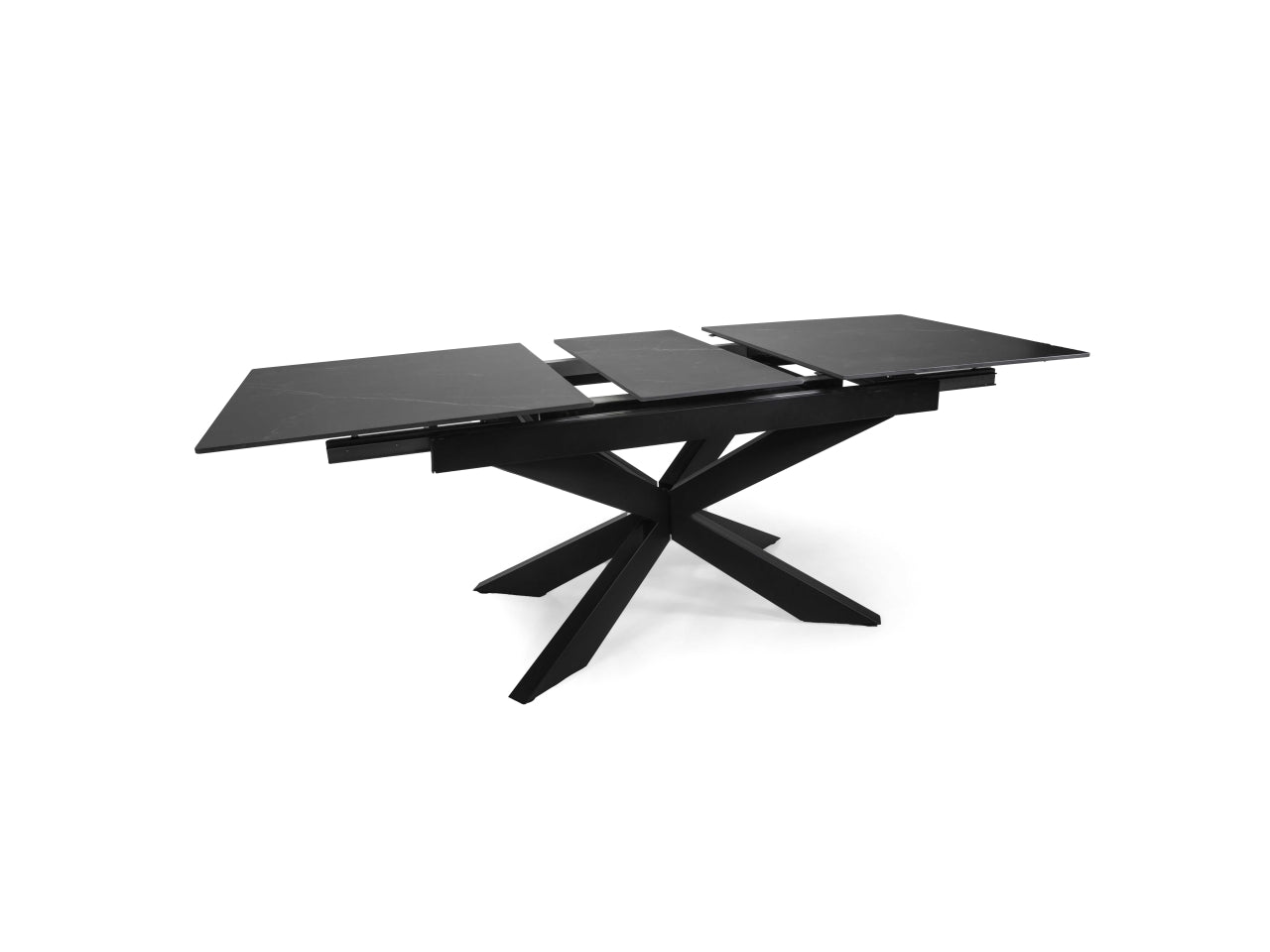 Tavolo Pepper allungabile con top in pietra sinterizzata antracite 160/200x90xh.76cm e piedi in metallo incrociati