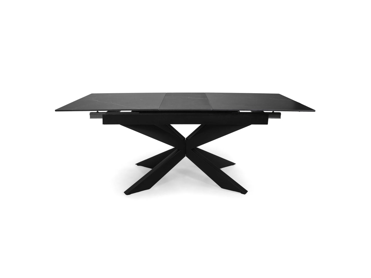 Tavolo Pepper allungabile con top in pietra sinterizzata antracite 160/200x90xh.76cm e piedi in metallo incrociati