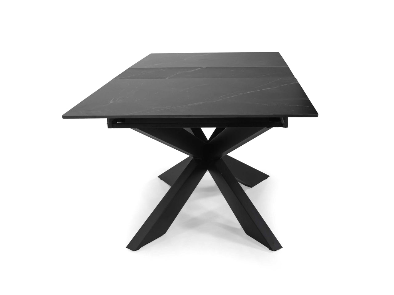 Tavolo Pepper allungabile con top in pietra sinterizzata antracite 160/200x90xh.76cm e piedi in metallo incrociati