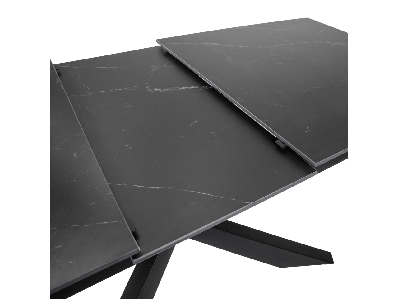 Tavolo Pepper allungabile con top in pietra sinterizzata antracite 160/200x90xh.76cm e piedi in metallo incrociati
