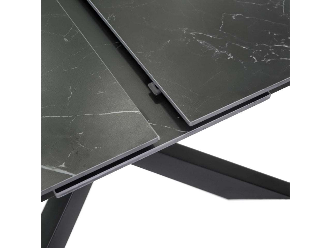 Tavolo Pepper allungabile con top in pietra sinterizzata antracite 160/200x90xh.76cm e piedi in metallo incrociati