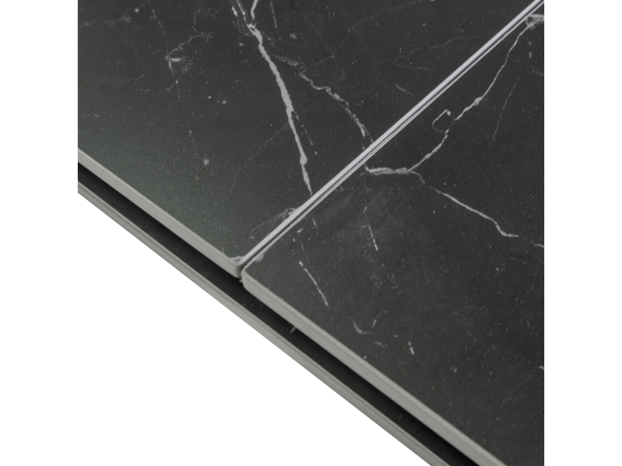 Tavolo Pepper allungabile con top in pietra sinterizzata antracite 160/200x90xh.76cm e piedi in metallo incrociati