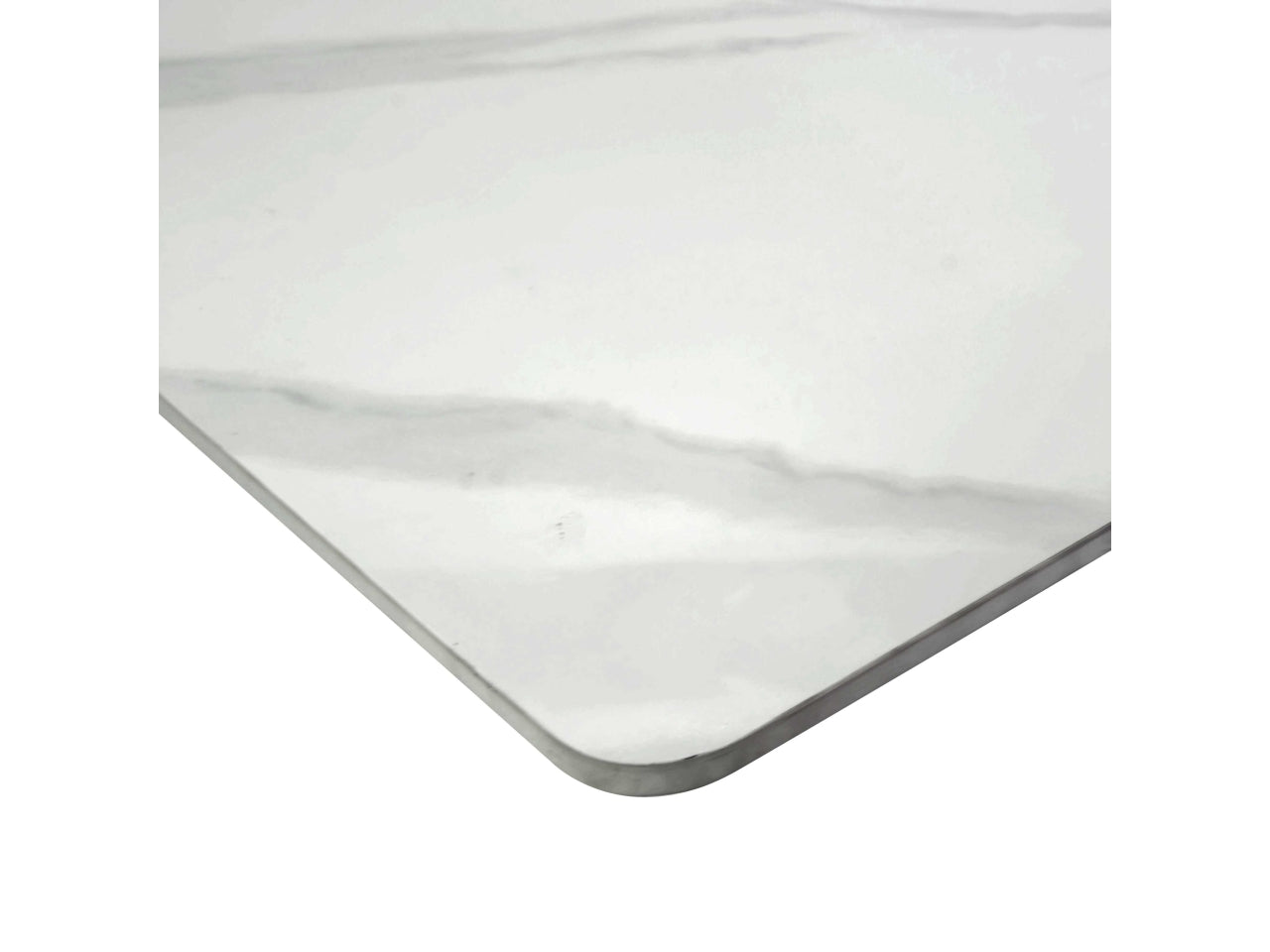 Tavolo Pepper allungabile con top bianco in pietra sinterizzata 160/200x90xh.76cm e piedi di metallo incrociati