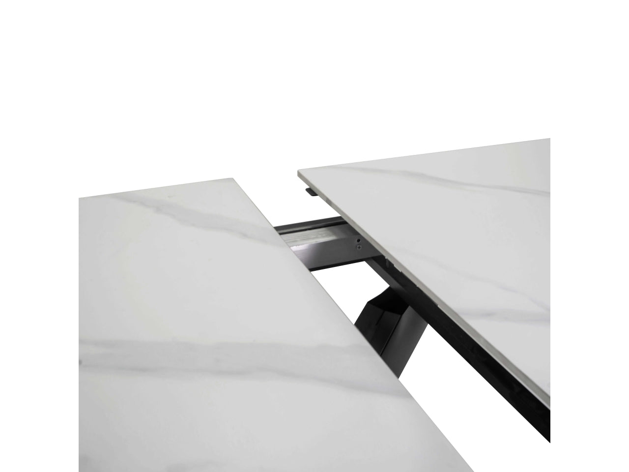 Tavolo Pepper allungabile con top bianco in pietra sinterizzata 160/200x90xh.76cm e piedi di metallo incrociati