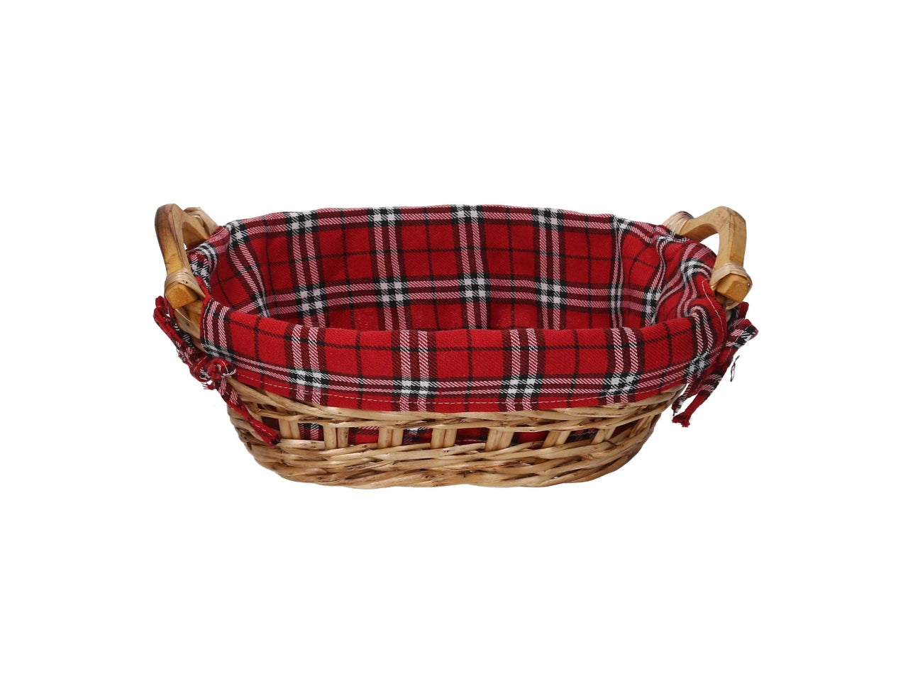 Cesta vimini naturale con fodera scozzese  rosso ovale cm33x24h11,5