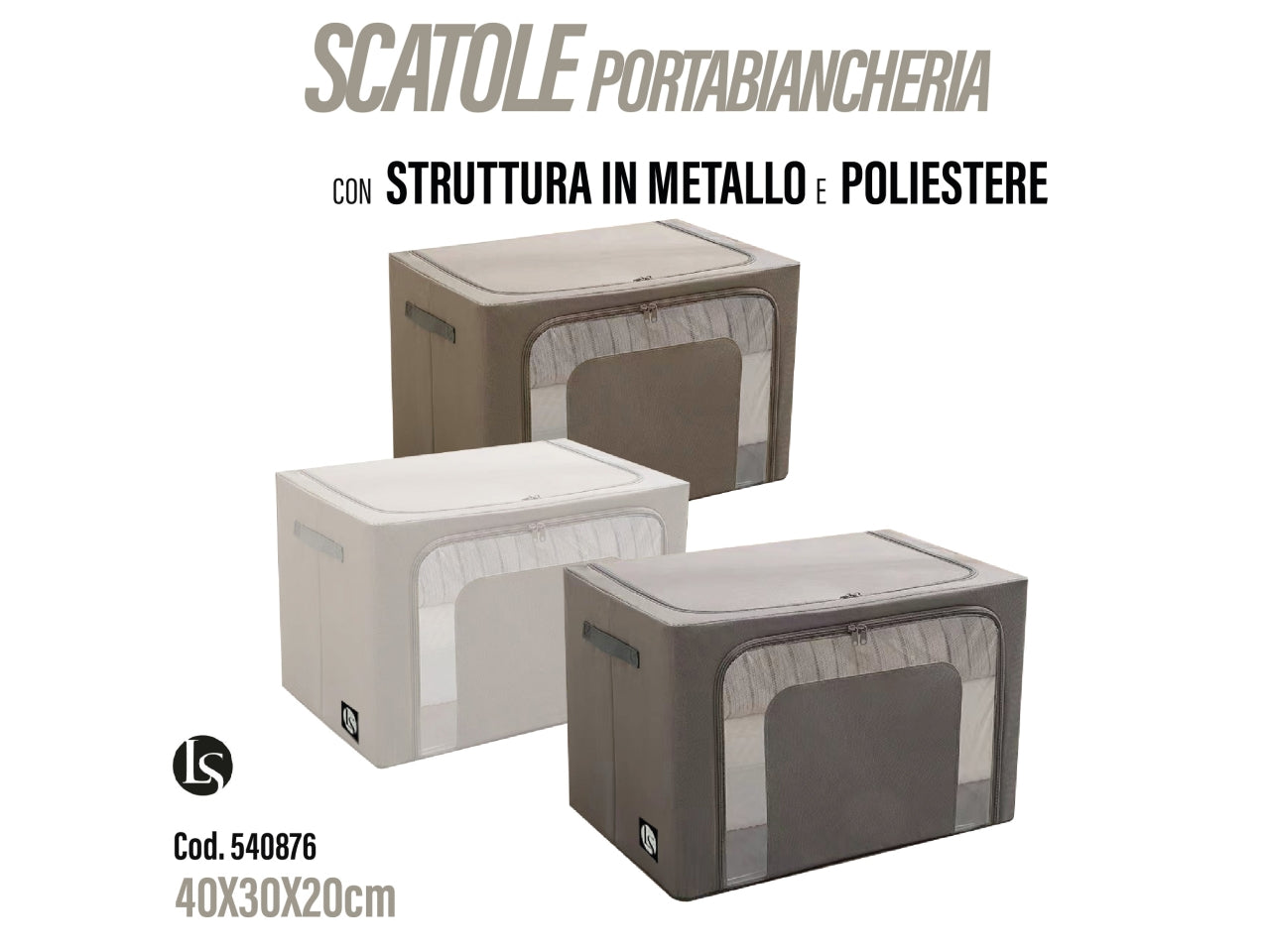 Scaola porta biancheria con struttura in metallo e poliestere 40x30x20cm